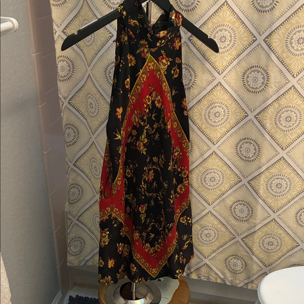 Black and Red Floral Halter tunic shirt